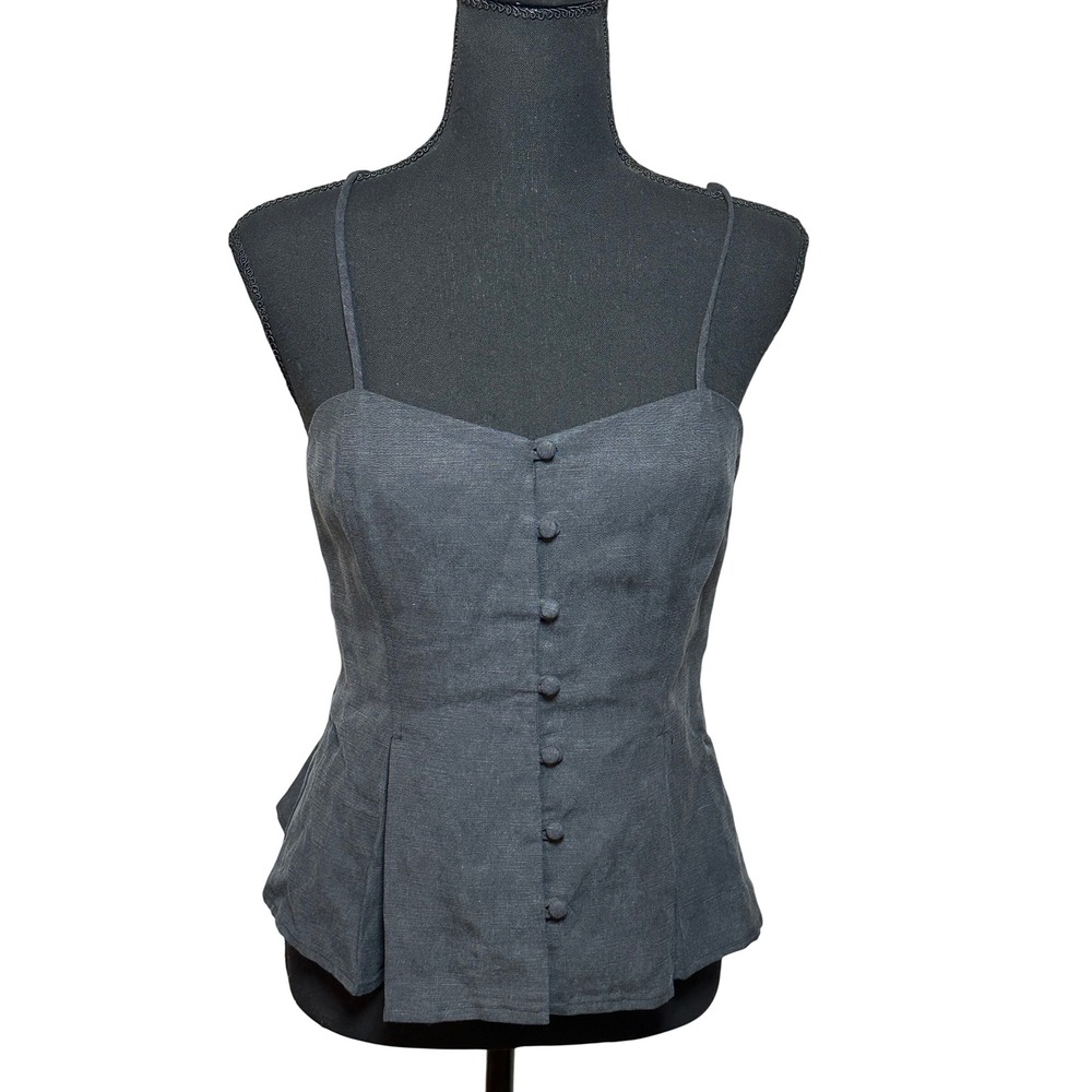 Mara Hoffman Charcoal Grey Tencel Linen Peplum Button Front Camisole Top Size 0